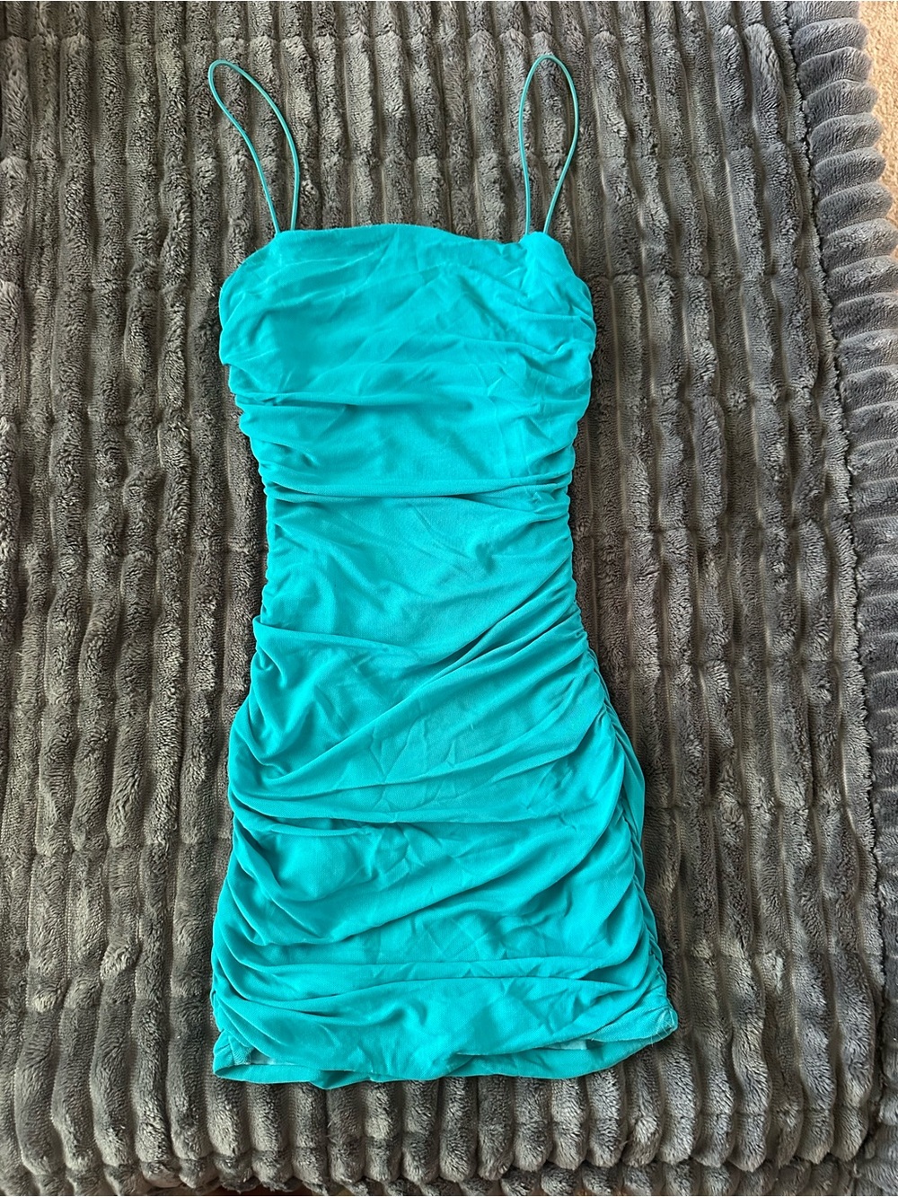 Princess Polly Teal Ruched Spaghetti Strap Mini Dress